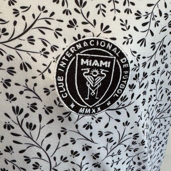 Miami FC Performance Polo Shirt. Medium. Black/White floral print. - Picture 3 of 8